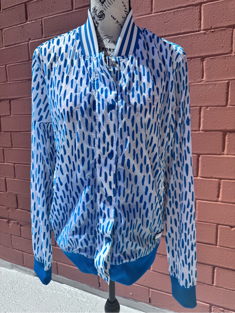 adidas Teal and White Patterned Varsity Style Jacket in Sz M